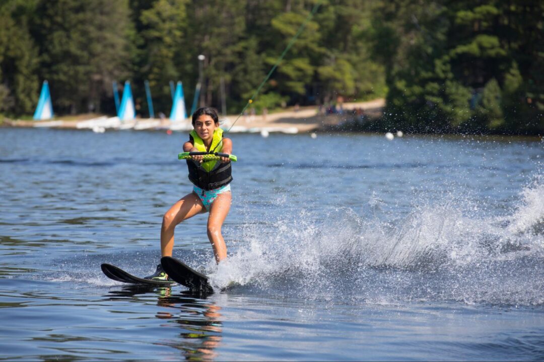 Girl on water-skis making memories at Muskoka Woods